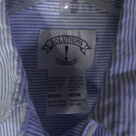 Solutions Kitten Present StripeButton Down Shirt Size M Vintage Embroidered Cats - Picture 2 of 8